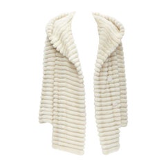 MARCO VANOLI cream tulle fur stripes buttoned asymmetric hooded jacket IT40 S