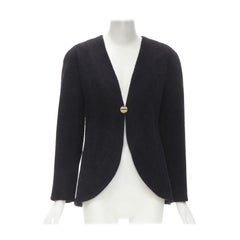 CHANEL 19A black wool boucle gold round shoulder cocoon jacket FR38 M