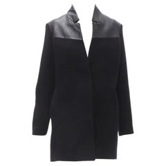 MAJE Sirop black calfskin leather trim wool collarless coat US2 S