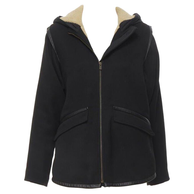 MAJE nero Cappotto posteriore svasato completamente foderato in pelle FR36 S