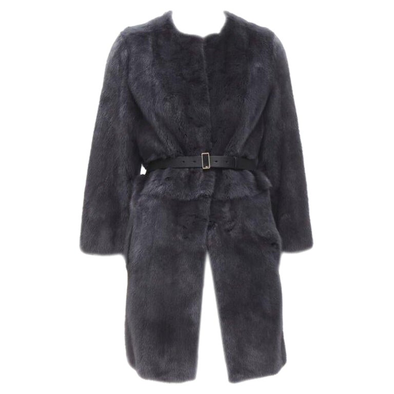 FENDI grigio nero pelliccia pelle 4 vie reversibile zip cintura cappotto giacca IT38