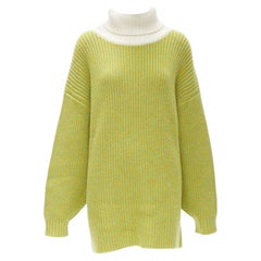 TIBI 100% lana merino giallo lime a contrasto, maglione dolcevita arrotolato M/L