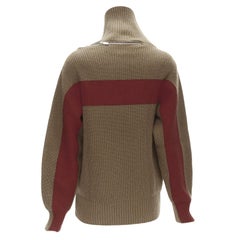 SACAI 2019 100% wool brown zip collar red striped back turtleneck sweater JP1 S