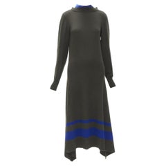 SACAI 2019 dark green wool striped hem viscose blouse back midi dress JP3 L