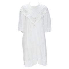 ISABEL MARANT ETOILE white viscose eyelet ruffle collar boho dress FR40 M