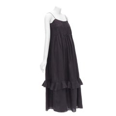 THREE GRACES LONDON maxi vestido de algodón lavado negro con volantes en el busto UK8 S