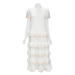 MAJE white pink dip dye ruffle petal tiered midi dress FR38 M