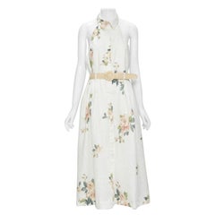 ZIMMERMANN white floral linen raffia braided belt halter backless dress Sz.3 L