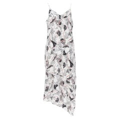 EQUIPMENT FEMME 100% silk white black red graphic print asymmetric slip dress S