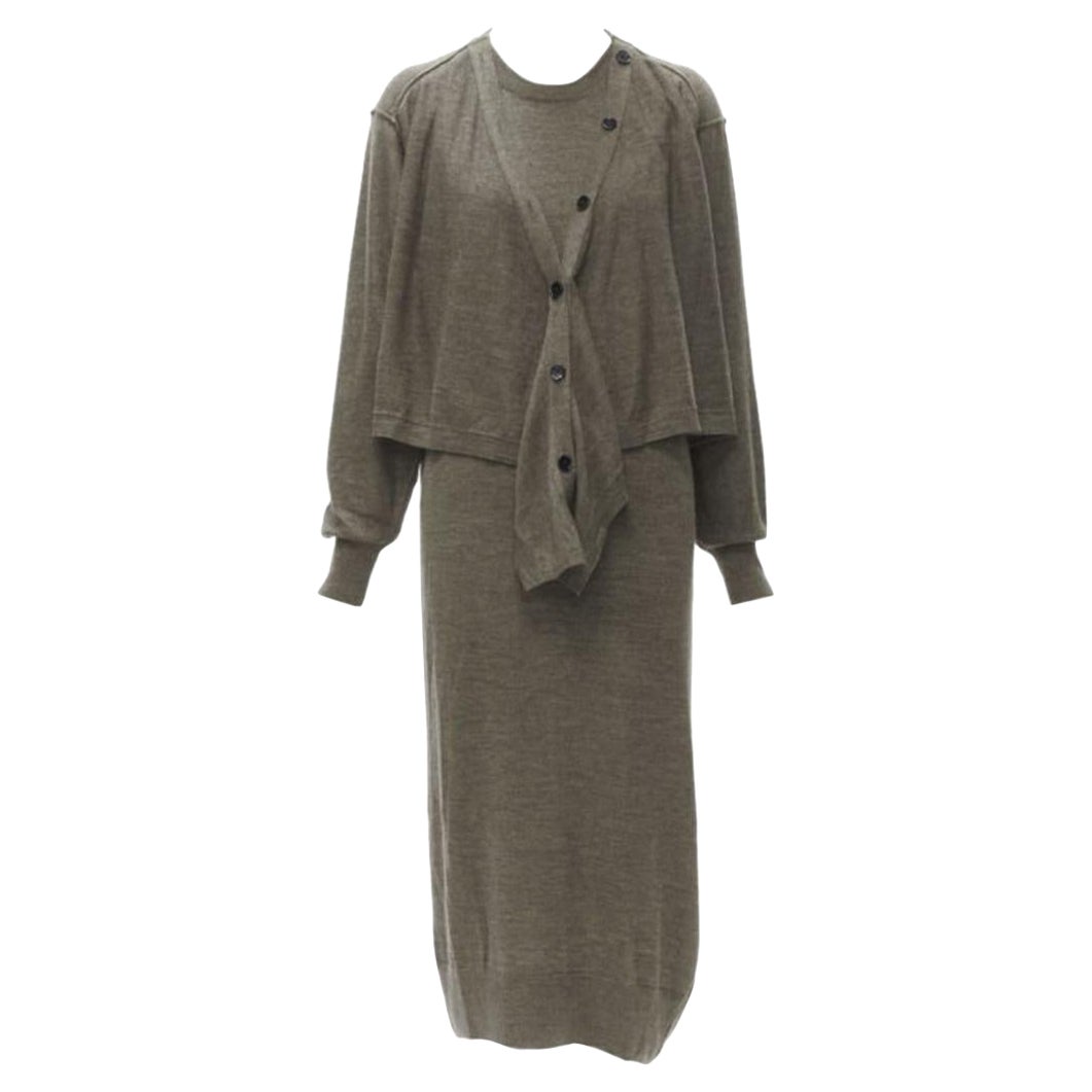 LEMAIRE - Robe cardigan marron en laine mélangée avec cravate devant, taille XS