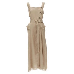NANUSHKA nut brown button front fringe frayed hem belted dress L