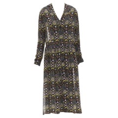 CHLOE 2018 Mystic Eye black yellow viscose bohemian print midi dress FR34 XS