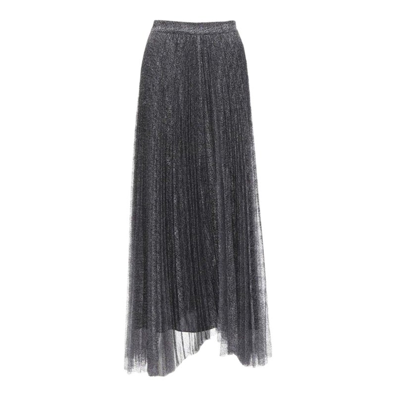 ALICE OLIVIA metallic silver thread black pleated asymmetric hem skirt US2 For Sale