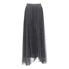 Jupe asymétrique plissée noire ALICE OLIVIA en fil métallique argenté taille US 2