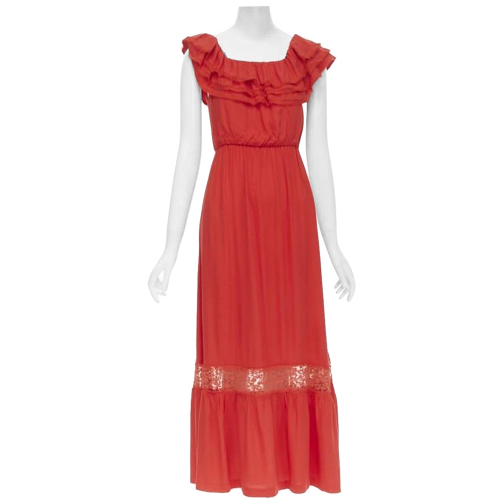 ALICE OLIVIA frayed edge ruffle collar lace trim maxi dress US2 S For Sale