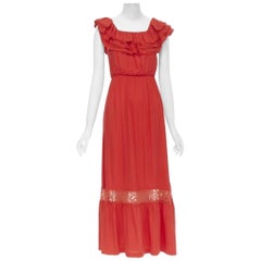 ALICE OLIVIA frayed edge ruffle collar lace trim maxi dress US2 S