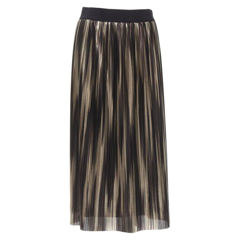 ALICE OLIVIA metallic gold pleated plisse midi skirt US8 M For Sale