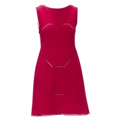ALAIA red viscose knit geometric lattice seam sleeveless A-line dress FR38 S