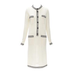 CHANEL cream beige 4-pocket black CC crochet knit midi dress FR38 S