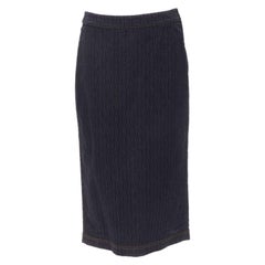 FENDI black graphic flocked velvet indigo denim midi skirt IT42 M