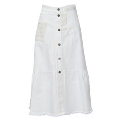 VALENTINO white denim butterfly bead embellished patch raw midi skirt IT38 XS