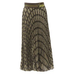 FENDI Roma Amor brown gold graphic print pleated plisse silk skirt IT42 M