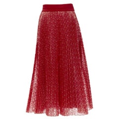 FENDI Roma Amor red graphic print pleated polyester plisse skirt IT42 M