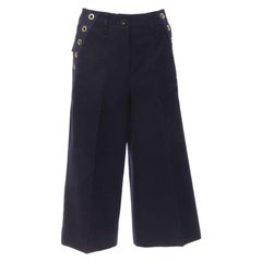 SACAI 2016 navy wool gold grommet stud trim wide leg culotte pants JP2 M