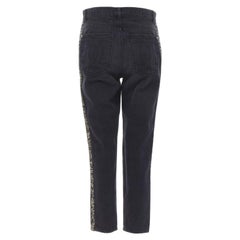 CHANEL vaquero negro lavado ribete de tweed trenzado bolsillo CC vaqueros cropped FR38 M