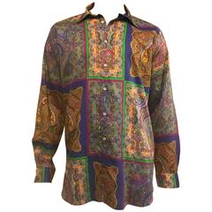 Men's Etro Fine Cotton Colour Block Paisley Print Shirt