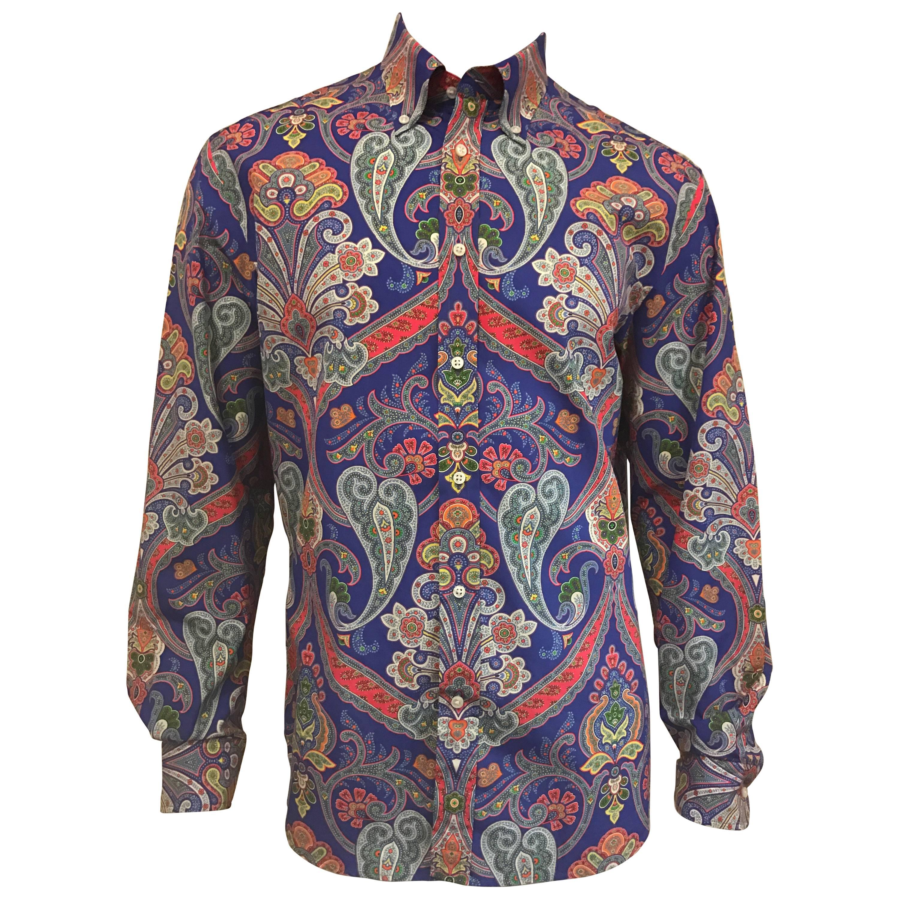 Men's Ralph Lauren Purple Label Paisley Print Polished Cotton Shirt