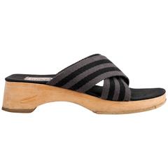 HERMES Canvas "Fourre Tout" Wooden Wedge Mule Sandals Slide Shoes Size 36