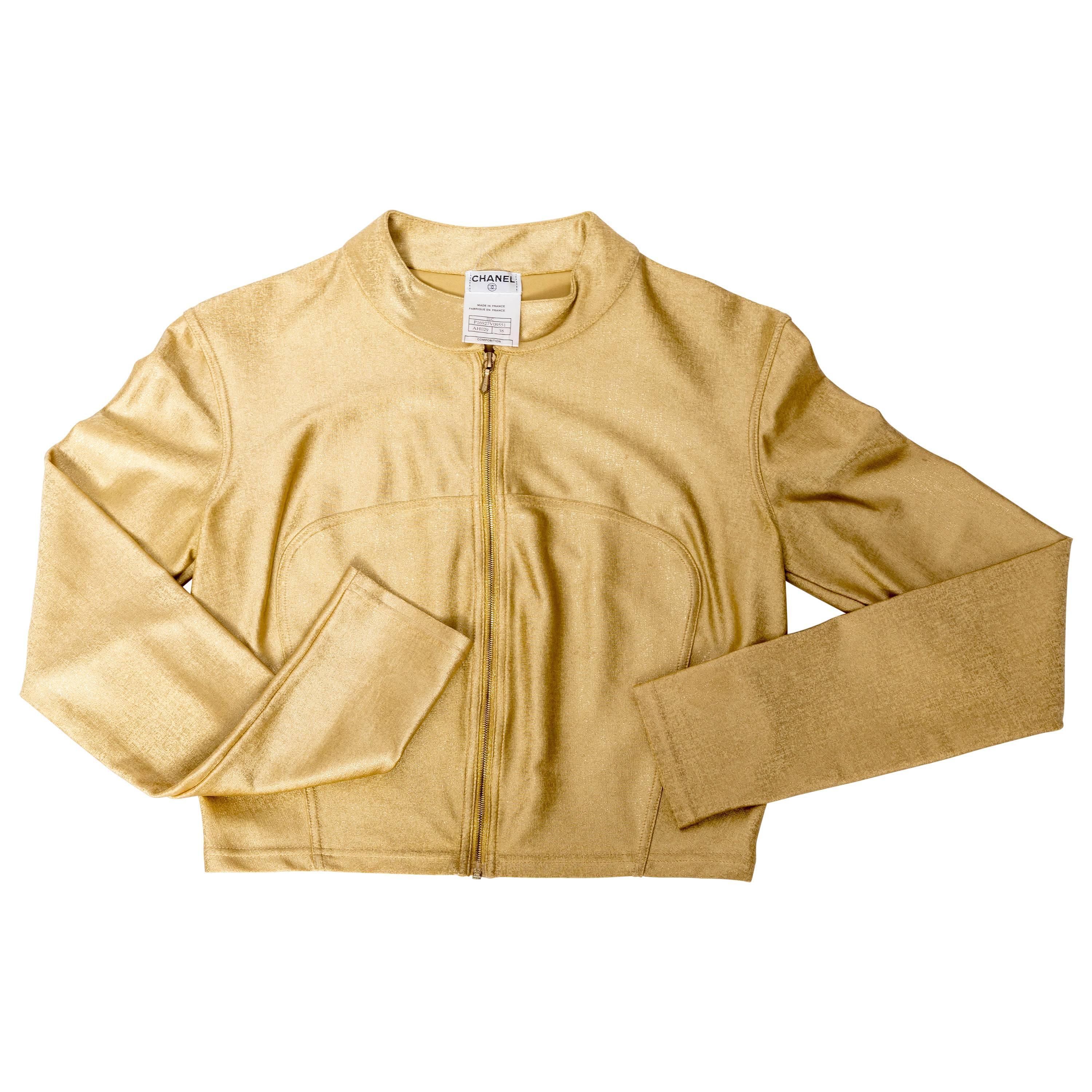 Vintage Chanel Gold Cropped Zip Top - Size 38