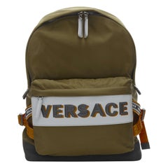 VERSACE Reflective Logo green nylon orange Greca strap backpack