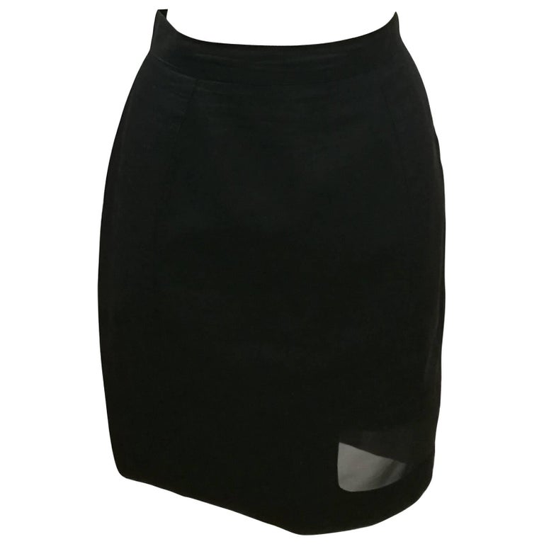 Thierry Mugler Activ Linen Black Skirt with Net For Sale at 1stDibs