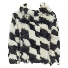 DRIES VAN NOTEN nero bianco Tjekian pelliccia di capra collo alto maglione boxy S