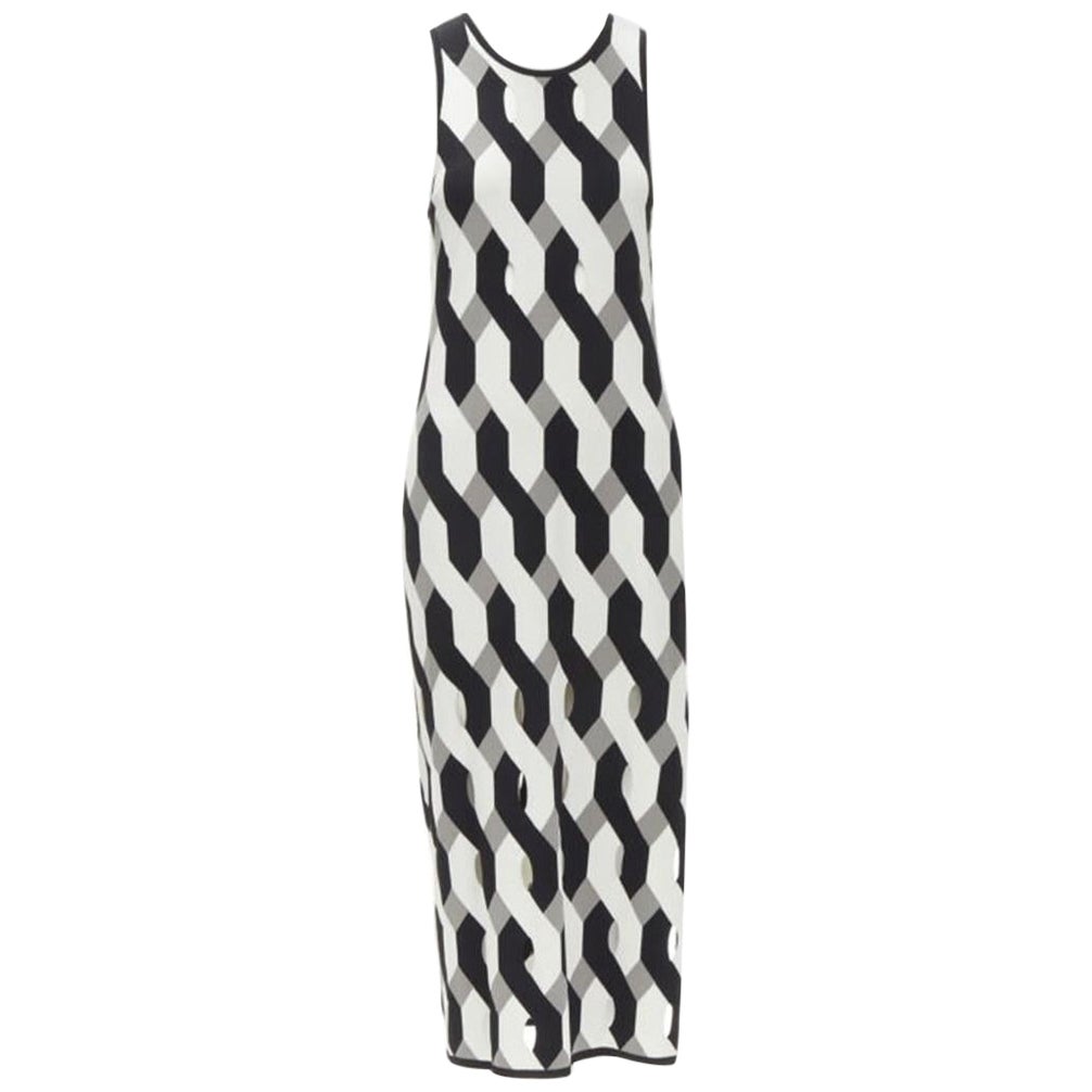RAG & BONE black grey geometric woven cut out knitted dress S For Sale