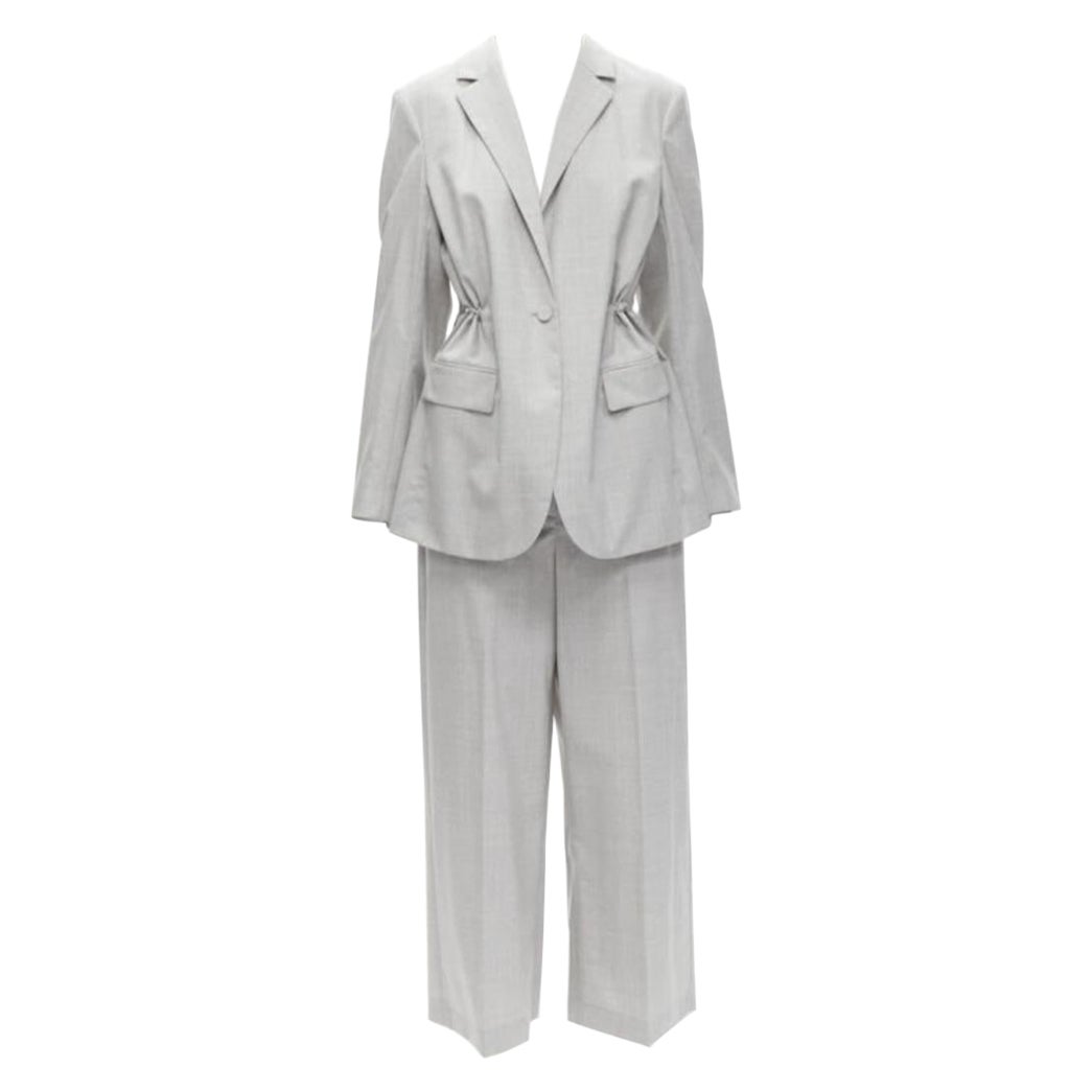 THEORY Drape wool grey drawstring cinched waist blazer wide leg pants set US6 S For Sale at 1stDibs