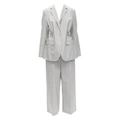 THEORY Drape wool grey drawstring cinched waist blazer wide leg pants set US6 S