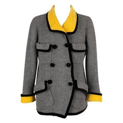 Chanel Grey Woolen Jacket with Yellow and Black Velvet