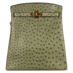 Sac Kelly Sport en cuir d'autruche vert Hermès, 1987