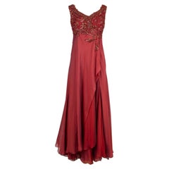Arasa Morelli Couture Long Burgundy Silk Muslin Dress