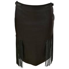 Versace Jeans Couture Dark Brown Leather Skirt with Fringes