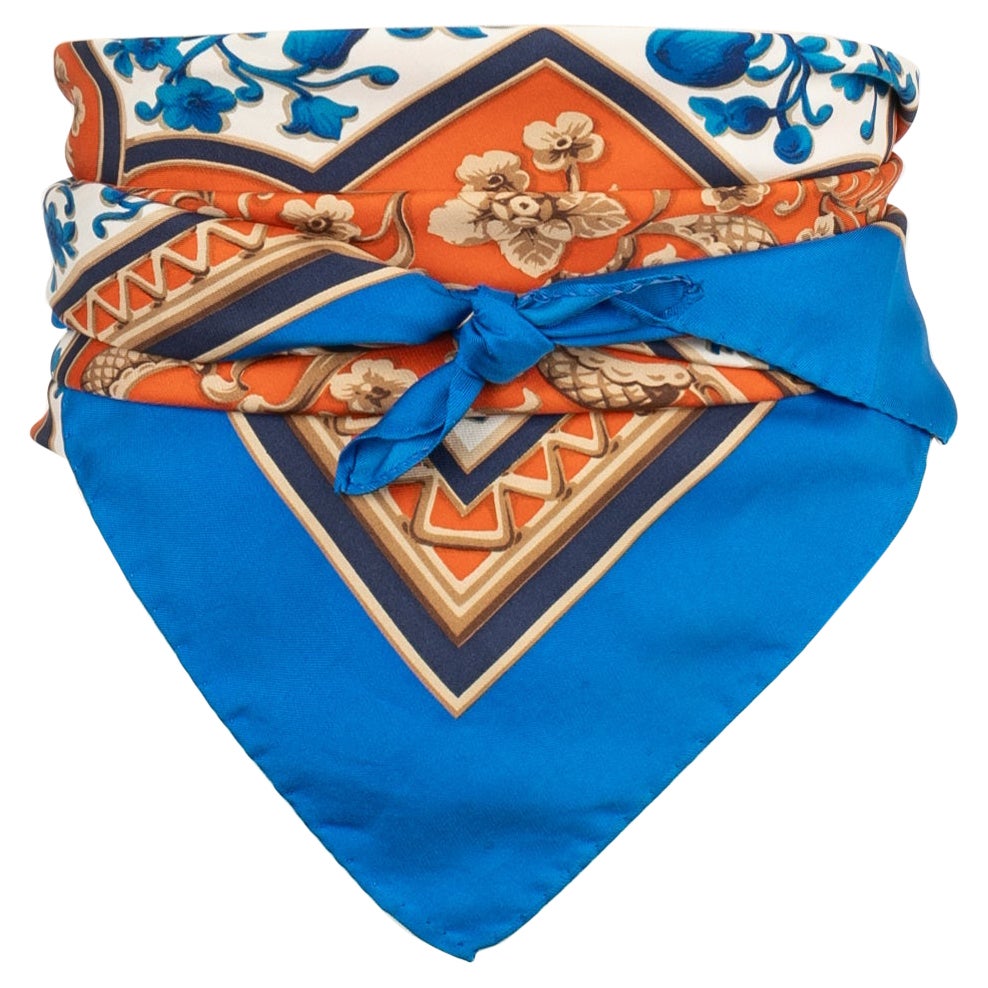 Yves Saint Laurent Silk Foulard in Blue Tones For Sale