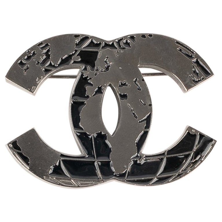 Chanel World Map Dark-silvery Metal Brooch, 2013 For Sale
