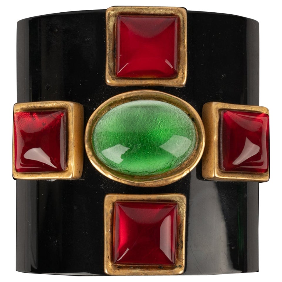 Chanel Rare Bakelite Cuff Bracelet Topped with Resin Cabochons, 1990s For Sale