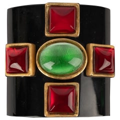 Vintage Chanel Rare Bakelite Cuff Bracelet Topped with Resin Cabochons, 1990s