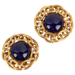 Chanel Blue Cabochon Clip-on Earrings, 1990s