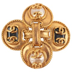 Chanel Cross Brooch with Costume Pearly Cabochons, 1995
