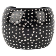 Black Bakelite Cuff Bracelet with Rhinestones, 1995